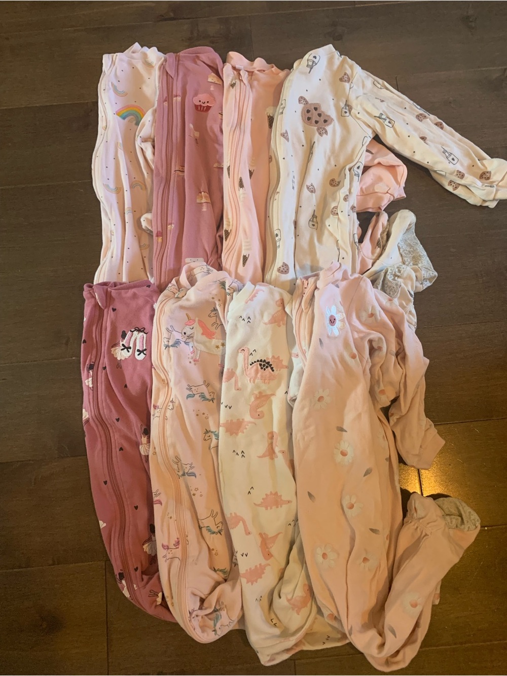 8 Pekkle Girls' Pink and Cream Printed Cotton Pajama Set - 24m